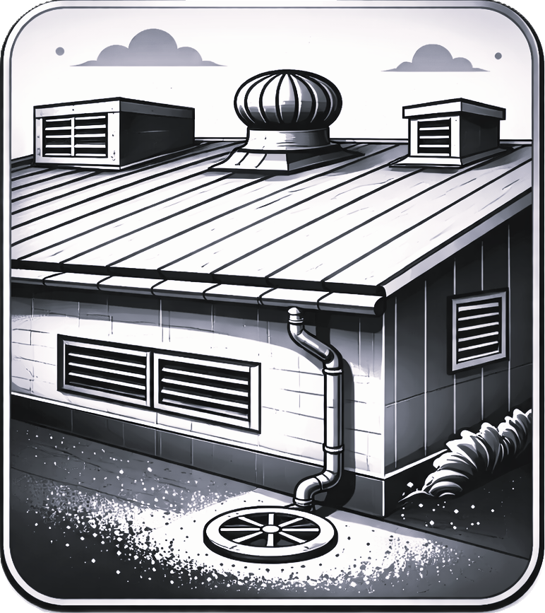 PEB Roof, drains and ventilation openings